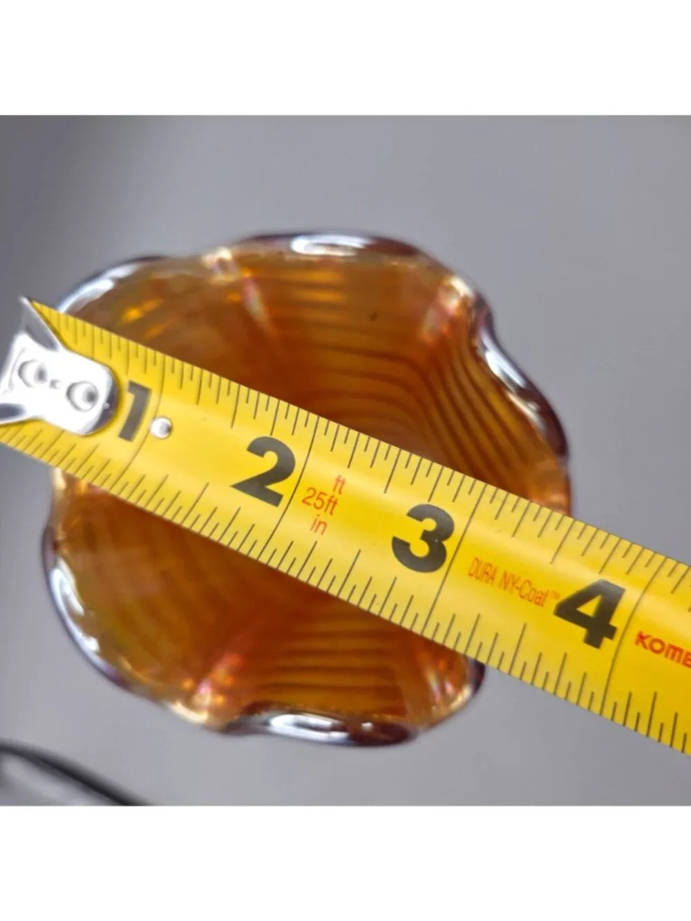 Vintage Imperial Ripple Carnival Glass Vase Ruffled Amber Iridescent Swung 11